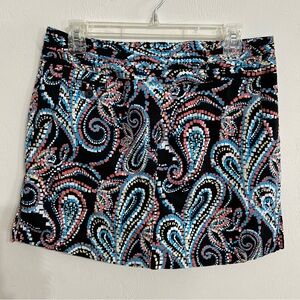 Bamboo Traders Black Paisley Mosaic Mini Skort with Blue, Pink & Cream 30 Waist